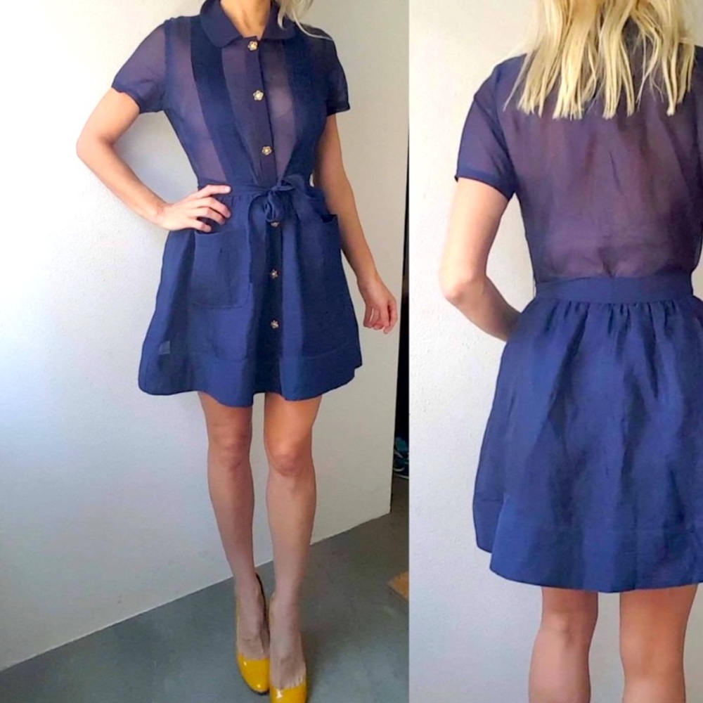 Manoush Royal Wedding Silk sheer navy dress